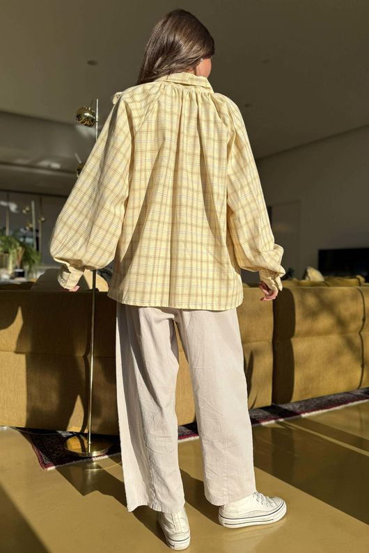 Ophelia Plaid Tie Neck Blouse Lemonade